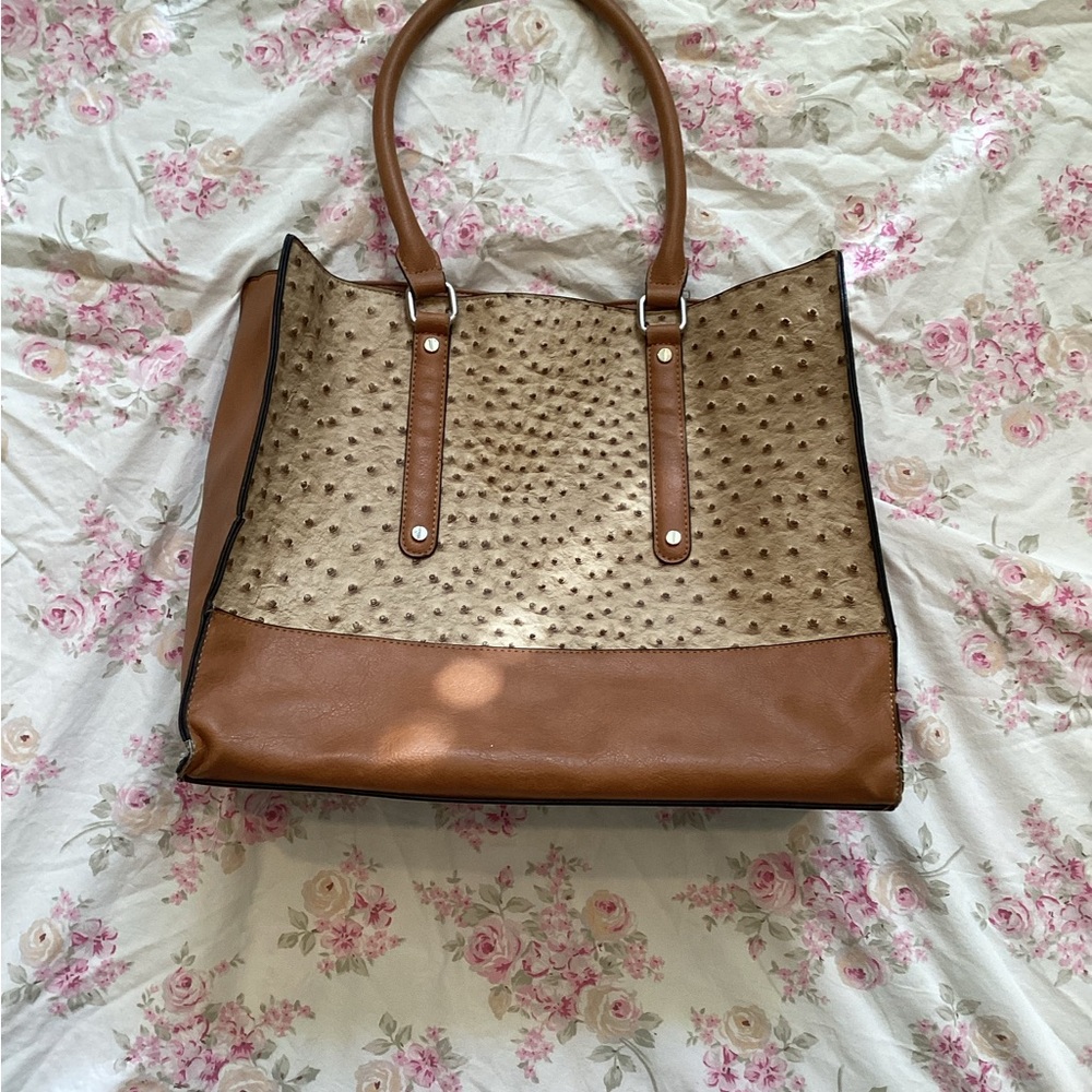 Faux leather tote, ostrich pattern